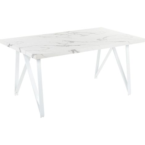 Mesa de comedor blanco gris 160 x 90 cm mdf tablero efecto mármol Grieger