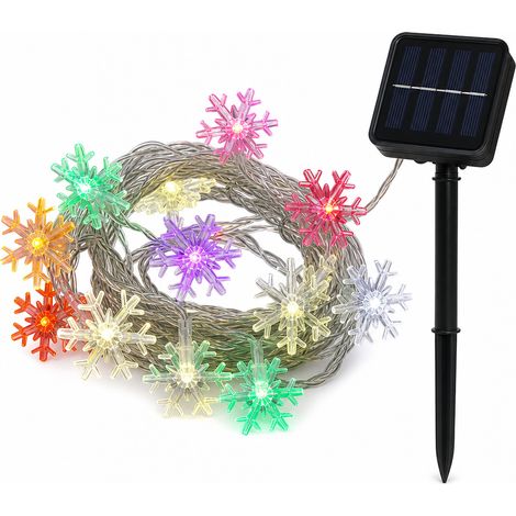 Guirlande LED Flocons de Neige Multicolores, 100 LED, Alimentée par 3 Piles, Modes Fixe et Clignotant (1/5)
