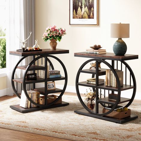 Tribesigns 5-Tier Beistelltisch Schmaler Holz, 60 x 30 cm Couchtisch Sofatisch mit Metallrahmen, Industrielle Beistelltisch für Wohnzimmer, hoher schmaler Nachttisch für Schlafzimmer (2pcs) (1/5)
