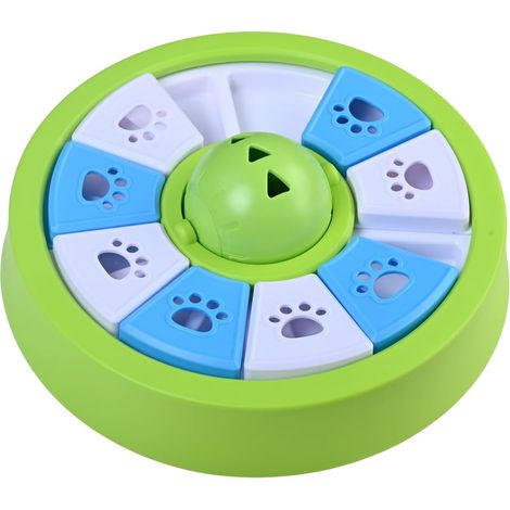 Gamelle Puzzle Chien, Gamelle Anti Glouton avec 10 Compartiments et 8 Couvercles Amovibles, Jeu Intelligence Chien Interactif avec Balle Centrale Sonore, Bol Lent PP Rond, Vert (1/5)