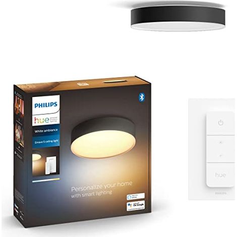 Philips Hue – Plafonnier LED dimmable 9.6W – Température de couleur 2200K à 6500K – Flux lumineux 1220 lm – Design moderne noir pour salon ou chambre (1/8)
