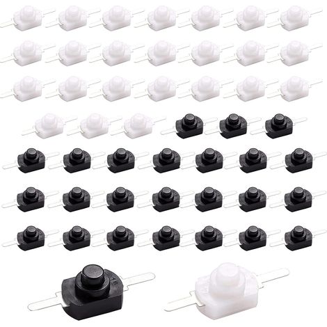 Lot de 40 Interrupteur à Bouton Poussoir Autobloquant, KAN-28 Mini Interrupteur Lampe de Poche (20 Pièces Broche Plate avec Trou + 20 Pièces Broche Pliée avec Trou) (1/5)