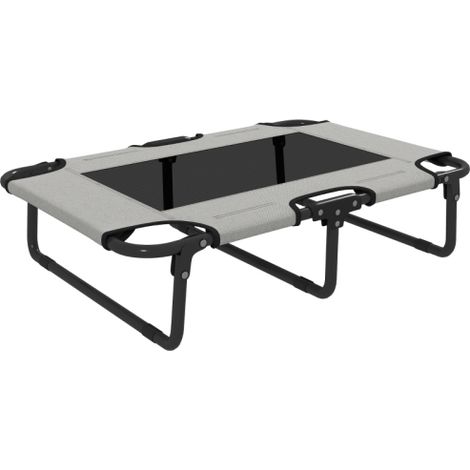 Cuccia pieghevole rialzata per cani, lettino da esterno in rete, tessuto Oxford grigio chiaro, 75 x 51 x 18 cm, spedizione in loco. (1/5)