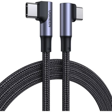 Abgewinkeltes geflochtenes Kabel USB-C Quick Charge PD 100W 2m Schwarz (1/2)