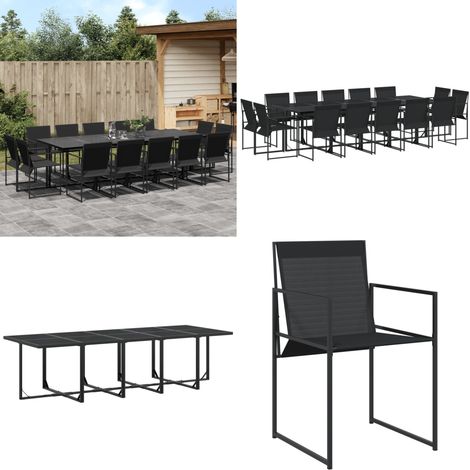 15-tlg. Garten-Essgruppe Schwarz Textilene - Gartentisch - Gartenmöbelset - Esstisch - Gartenstühle - Rattanmöbel - Home & Living