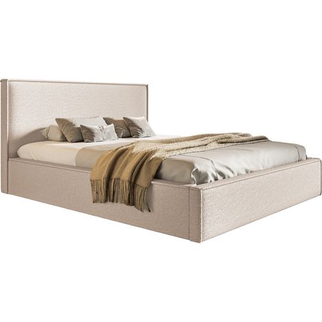 Lit coffre 160x200 Kyoto avec cadre en métal - Lit rembourré avec tissu bouclé - Beige (Anthology 3) (1/5)