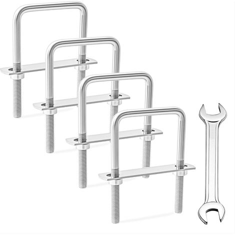 Boulons en U 4 Set M8 U-Bolts en Acier Inoxydable Boulon en Carrés avec Écrou Plaques Rondelle et Clé pour Fixation des Tuyaus de Remorquage de Réparation Voiture (M8 60x100mm) (1/5)