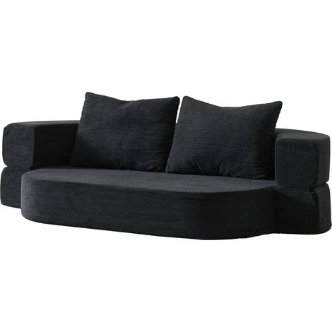 Sofá cama plegable convertible 2 en 1 negro con 2 cojines, espuma viscoelástica y tela flanelada (1/5)