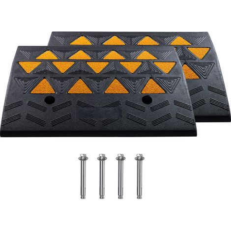 Mophorn Bordsteinrampe aus Gummi, 2er-Pack, 15,2 cm Steighöhe, robuste Schwellenrampen mit einer Tragkraft von 15 t, Auffahrtsrampen mit stabiler Gitterstruktur für Autos, Rollstühle, Fahrräder