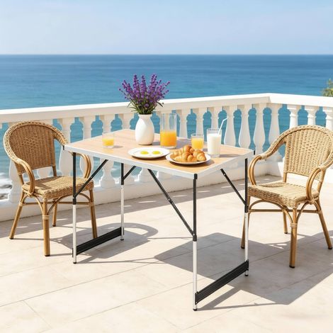 Table de jardin en aluminium et MDF chêne clair, rectangulaire, pliante, réglable en hauteur (1/5)