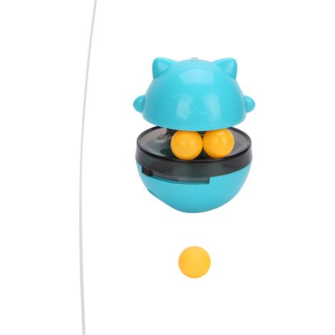 Jouet Interactif Chat Distributeur Nourriture ABS Bleu Ajustable 13.5cm Boule Double Piste Anti-Morsure Lente pour Félin (1/5)