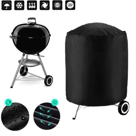Housse Barbecue Bâche Couverture 77 x H 58cm Rond Housse Bâche de Protection BBQ Couverture Anti-poussière Noir-Ywey (1/4)