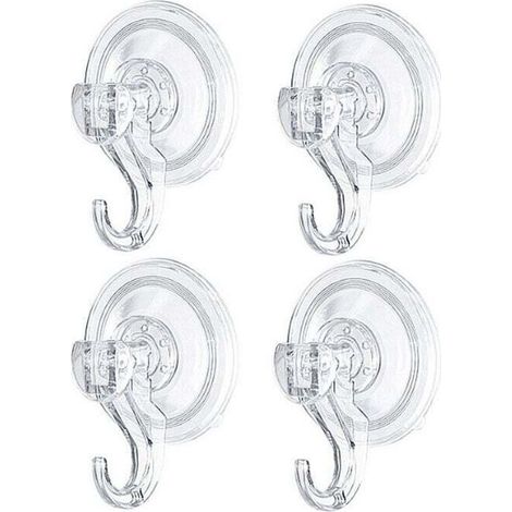 Lot de 4 Crochet Ventouse Mural, Crochet de Salle de Bain Plaque Porte Serviette Couronne Peignoir Manteau Torchon, Ustensile Plastique de Cuisine/Bureau Transparent, Support Puissant Blanc
