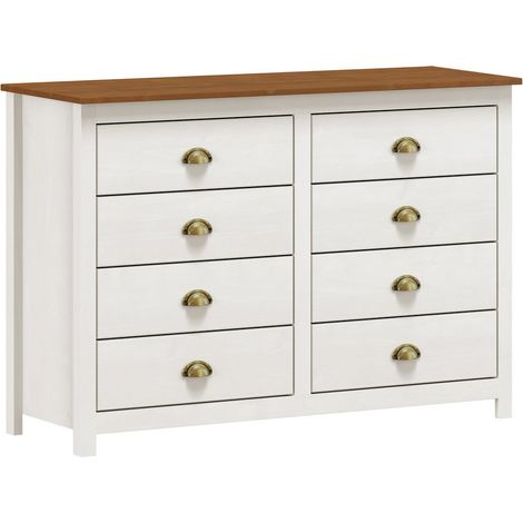 Commode de Rangement en Pin Massif avec 8 Tiroirs et Poignées Métal Blanc et Marron - PANGIVO (1/3)
