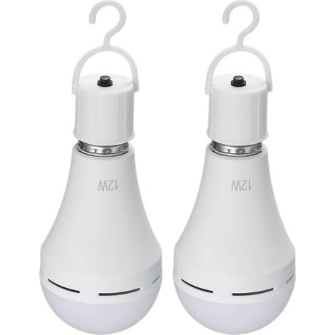 Deux ampoules LED rechargeables avec piles lumière neutre adaptées aux à incandescence pour le camping les tentes E27 12W blanche (1/5)
