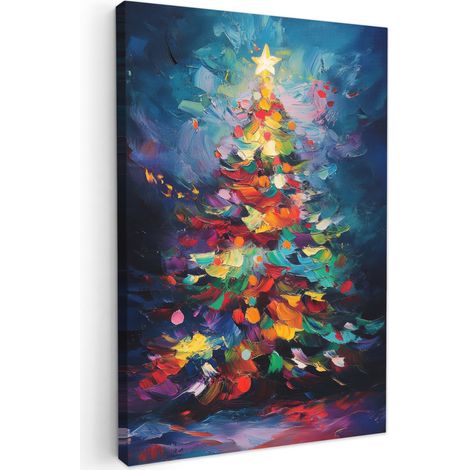 CUADRO EN LIENZO Árbol de Navidad - Navidad - Abstracto - Colorido Decoracion Pared Salon 20x30 cm