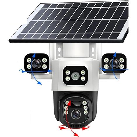 Caméra IP Solaire WiFi 6MP CCTV Trois objectifs Trois écrans Suivi Automatique caméra de Surveillance extérieure 4G PTZ Protection de sécurité(WiFi Cam No Card) (1/5)