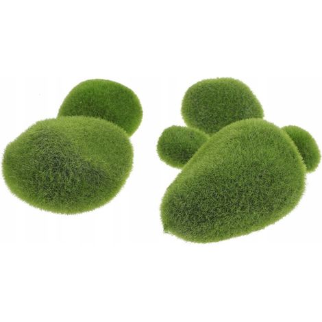 Sechs dekorative Steine mit Moos-Effekt, ideal zur Dekoration von Gärten und Innenräumen.