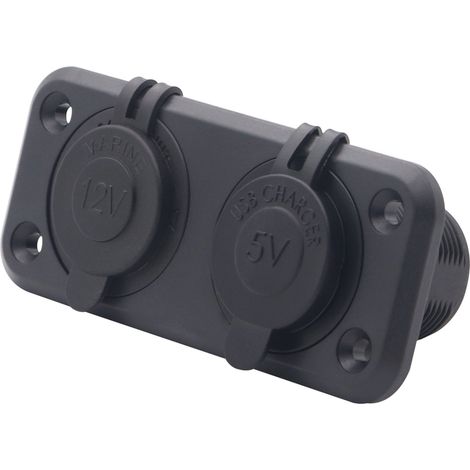 Chargeur allume-cigare double USB 5 V 4,8 A avec panneau de commande, 2 ports, voyant rouge, étanche, alimentation 12 V/24 V, câble d'alimentation de 1 mètre, pour voiture, camion, bateau. (1/3)