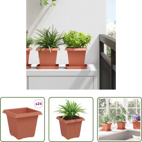 Pot à fleurs extérieur - Pot de Fleurs Carré 24 pcs Rouge brique 16 x 16 x 14 cm (1/5)