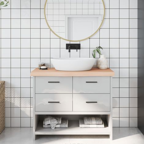 vidaXL Comptoir de salle de bain 100x30x(2-6)cm bois massif non traité (1/5)