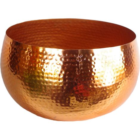 Leaf Large Metal Planter Bowl 32 x 20cm Hammered Copper Colour - Straight Edge (1/3)