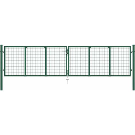 Portail de jardin grillagé en acier vert 400 x 100 cm