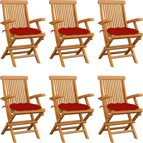 vidaXL Chaises pliantes avec coussins rouges, 6 pièces, en teck massif (1/5)