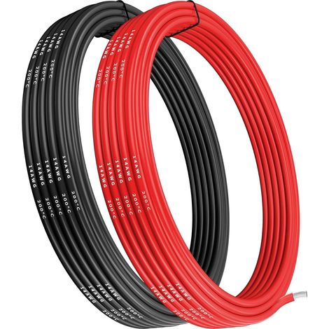 Fil en silicone de calibre 14, câble électrique 14 AWG 5 m, 2,5 m noir et 2,5 m rouge, flexible, 400 brins, fil de cuivre étamé haute température de 0,08 mm pour voitures radiocommandées (1/5)