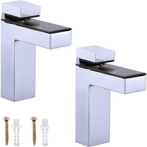 Deux supports réglables en bois pour étagères en verre, fabriqués en alliage de zinc massif, adaptés aux étagères en bois et en verre de 3 à 28 mm d'épaisseur. (1/4)