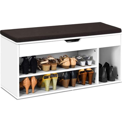 COSTWAY Zapatero con Asiento Banco de Zapatos Almacenamiento Taburete Acolchado en Pasillo Blanco (1/5)