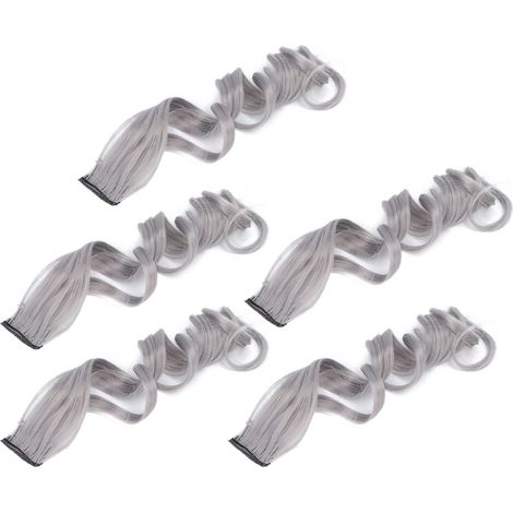 5 pièces Mèches de Cheveux à Clip Longues Bouclées Colorées pour Femmes et Filles, Gris (1/5)