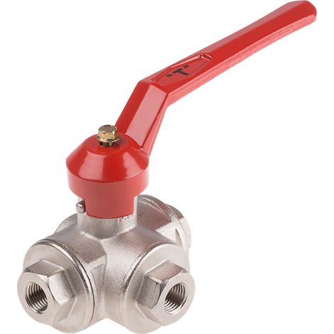 Robinet à boisseau sphérique à alésage réduit en Laiton BSPP 1/4" Poignée Rouge 3 voies ( Prix pour 1 )