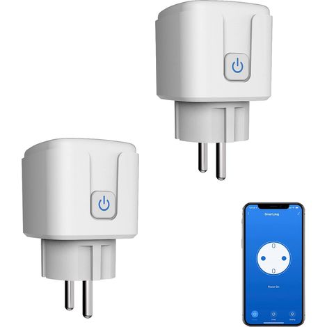 Prise WiFi intelligente : prise intelligente WiFi 16 A avec minuterie et fonction compte à rebours, moniteur d'énergie Smart Socket Switch Fonctionne avec (Wifi, lot de 2) (1/5)
