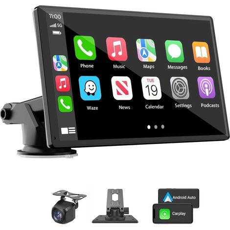 Écran Tactile Carplay Sans Fil - 7 Pouces HD 1024x600 - Compatible Apple CarPlay et Android Auto - Navigation GPS en Temps Réel - Caméra de Recul Incluse - Pour Véhicules 12-24 V - 1 Pièce (1/5)