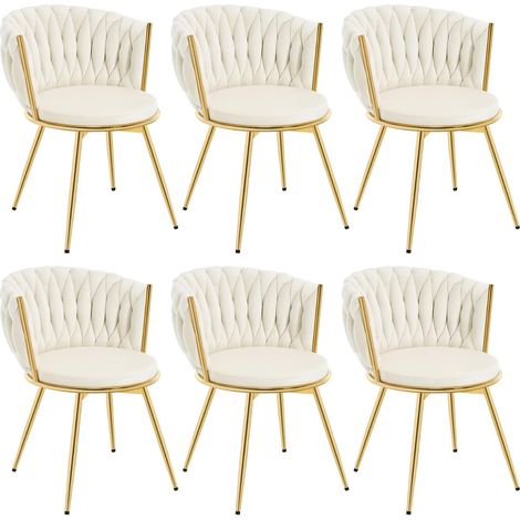 WOLTU - Sillón giratorio tapizado moderno, 6 unidades, para escritorio de oficina, terciopelo, color beige (1/5)