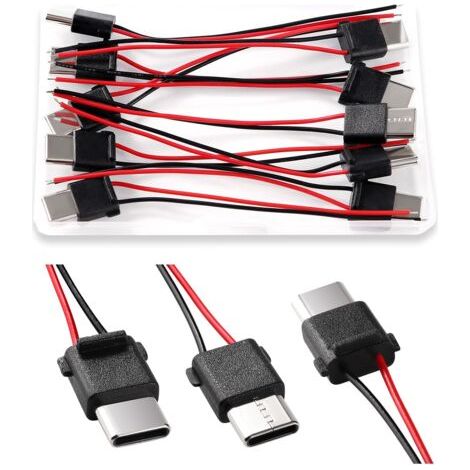 QORVA-Lot de 10 connecteurs USB-C mâles 3A à 2 fils, connecteurs USB-C mâles à 2 fils, connecteurs à souder USB Type-C avec 70 mm 24 AWG