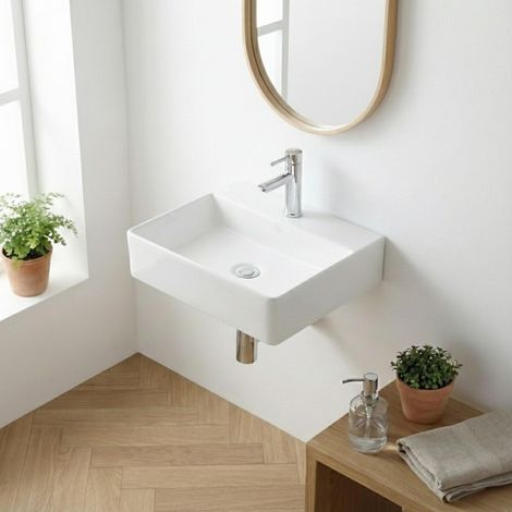 NAO 40 cm quadratisches Aufsatzwaschbecken aus weißer Keramik (1/5)