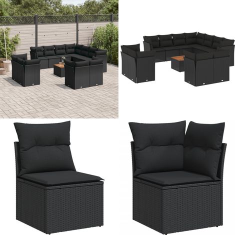 12-tlg. Garten-Sofagarnitur mit Kissen Schwarz Poly Rattan - Gartenmöbel Set - PE-Rattan Möbel - Outdoor Sofa - Esstisch - Lounge Set - Home & Living (1/5)