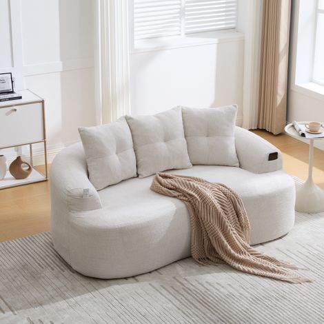 Sofá 2 plazas 164x92x60 cm beige en chenilla con asiento profundo y cojines gruesos (1/5)