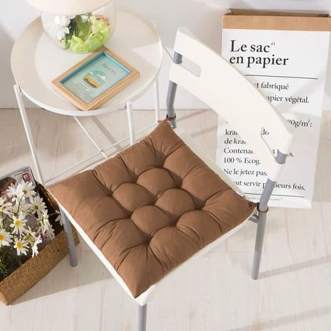 Lot de 4 coussins de chaise moelleux, avec ruban, pour salle à manger, jardin, terrasse ou cuisine (40 x 40 cm), marron clair - brun clair - couleur (1/5)
