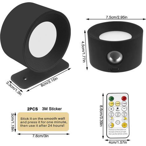 Applique murale LED rechargeable avec télécommande ou commande tactile, 3 températures de couleur et luminosité réglable, lampe murale sans fil pour l (1/5)
