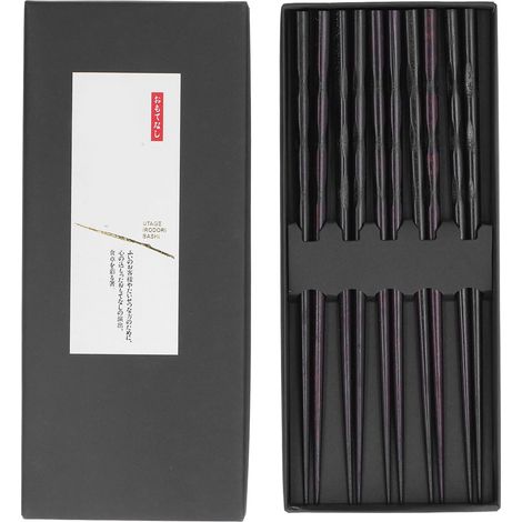 5 paires de baguettes en fer noir rond réutilisables 23 cm pour vaisselle japonaise classique (1/5)