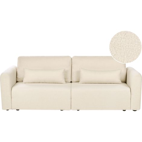 3 Seater Sofa Bed Off-White Boucle Upholstered Sleeping Function Add Pillows Foldable VAXHOLM (1/5)