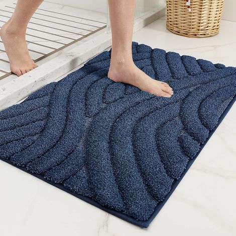 Blaue, rutschfeste Badematte 40x60cm, saugfähig, weiche Mikrofaser, maschinenwaschbar und strapazierfähig. (1/5)