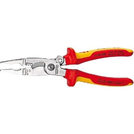 KNIPEX 13 96 200 SB Pinza per elettroinstallazioni isolati con manici rivestiti in materiale bicomponente, collaudati VDE cromata 200 mm