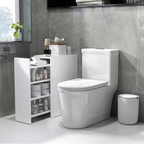 Armario de baño estrecho 47x25x66.5 cm blanco en madera con cajón de 3 niveles y ruedas (1/5)