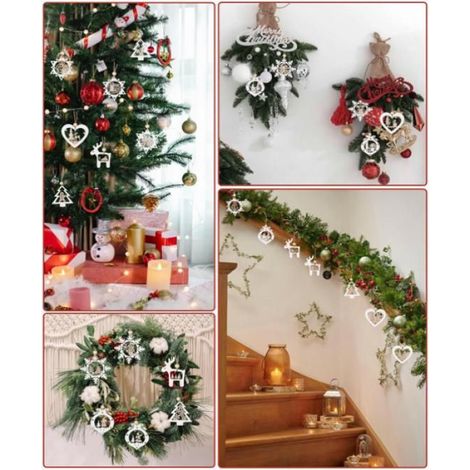 24 pcs Decoration Sapin Noel en Bois, Bois Arbre de Noël Ornements avec Boîte en Bois, 6 Styles Decoration Noel en Bois, Arbre Noël (1/5)
