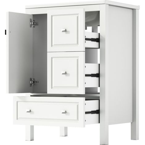 Mueble lavabo freestanding 62x47x90 cm blanco con lavabo cerámico, MDF, 1 puerta y 3 cajones (1/5)