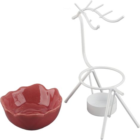 Brûleur d'huile essentielle en céramique, diffuseur d'arômes blanc en forme de cerf, porte-bougie chauffe-plat pour thérapie parfumée. (1/5)